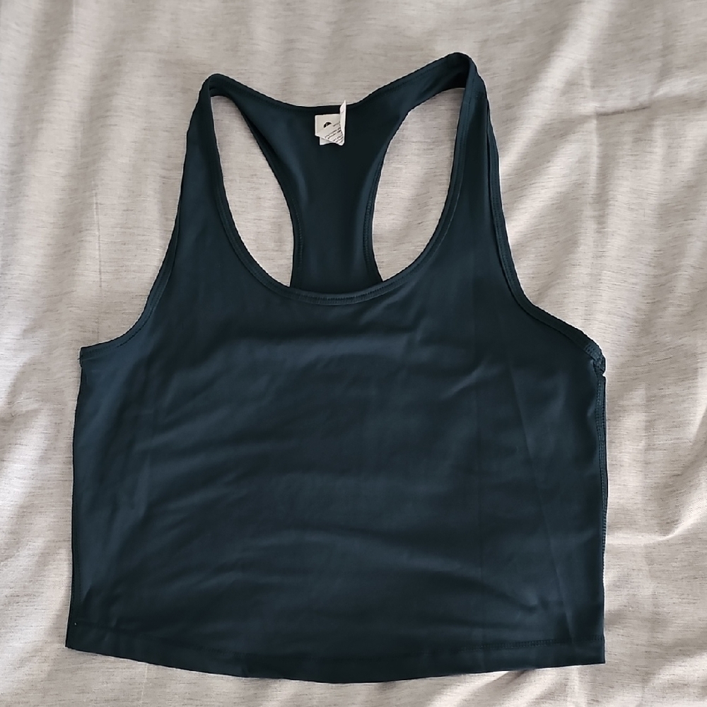 Dark Green Racerback Crop Tank Top